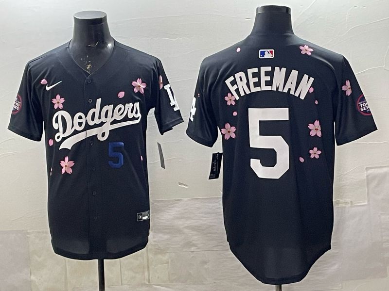Men 2025 Nike Los Angeles Dodgers #5 Freeman Black Game MLB Jersey 06